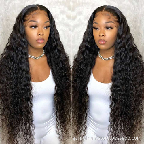 100% Brazilian Virgin Human Hair Closure Lace Frontal Curly Wig Distributor Frontal Deep Wave HD Transparent Lace Front Wigs